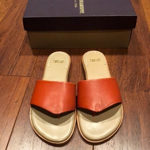 BNIB Rust Orange Leather Slides Sandals